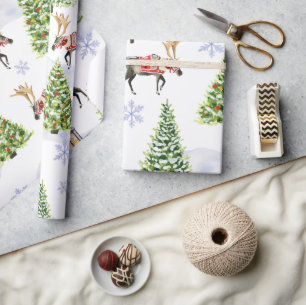 Einfache Wasserfarbe Boho-Weihnachts-Rentier-Baum Geschenkpapier