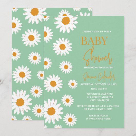 Einfache Wasserfarbe Daisy Kinderdusche Einladung (Vorne/Hinten)