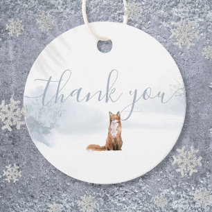 Einfache Wasserfarbe-Fuchs-Winterszene Danke Geschenkanhänger