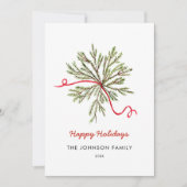 Einfache Wasserfarbe Holiday grün mit rotem Bogen Ankündigung (Vorderseite)