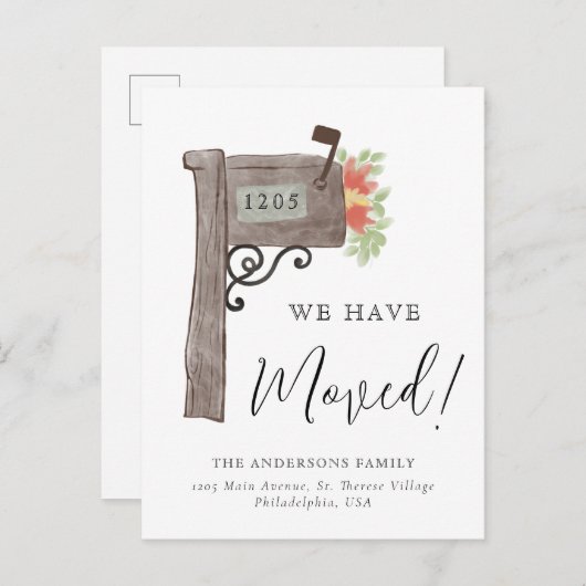 Einfache Wasserfarbe Holzbox Neue Zuhause-Bewegung Ankündigungspostkarte (Vorne/Hinten)