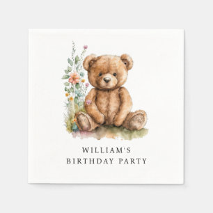 Einfache Wasserfarbe Little Teddy Bear Geburtstag Serviette