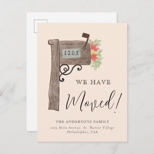Einfache Wasserfarbe Mailbox Neue Zuhause-Moving-C Ankündigungspostkarte (Vorne/Hinten)