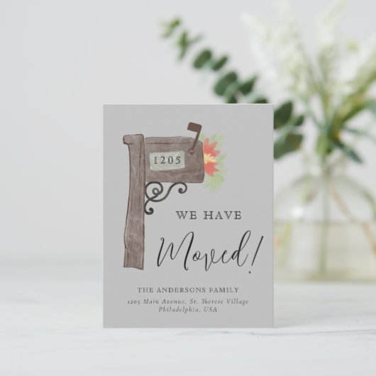 Einfache Wasserfarbe Mailbox Neue Zuhause Moving G Ankündigungspostkarte (Stehend Vorderseite)