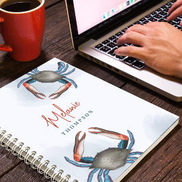 Einfache Wasserfarbe Nautische Ozeane Blauer Krabb Notizblock