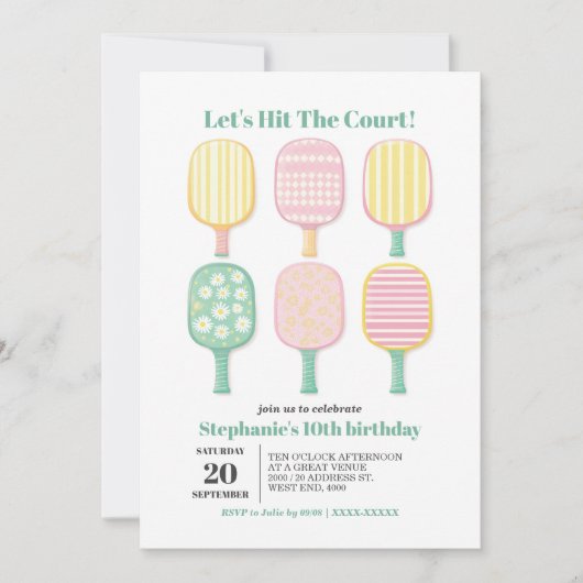 Einfache Wasserfarbe Pickleball Einladung (Vorderseite)