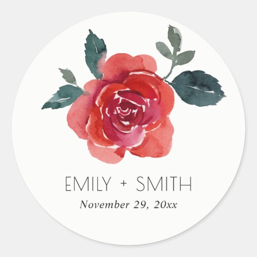 EINFACHE WASSERFARBE ROT GRÜNE ROSE BLUMENWEDEN RUNDER AUFKLEBER (Vorderseite)