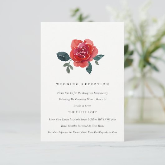 EINFACHE WASSERFARBE ROTE GRÜNE ROSE FLORALER EMPF BEGLEITKARTE (Stehend Vorderseite)