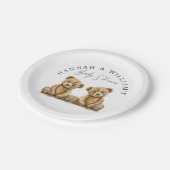 Einfache Wasserfarbe Teddy Bär Twins Baby Dusche Pappteller (Schrägansicht)