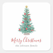 Einfache Wasserfarbe Weihnachtsbaum Festlich Quadratischer Aufkleber (Vorderseite)