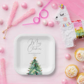 Einfache Wasserfarbe Weihnachtsbaum Frohe Weihnach Pappteller (Party)