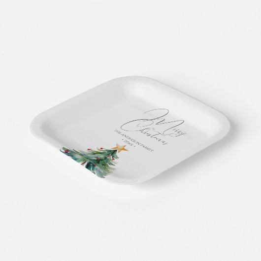 Einfache Wasserfarbe Weihnachtsbaum Frohe Weihnach Pappteller (Gewinkelt)