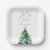 Einfache Wasserfarbe Weihnachtsbaum Frohe Weihnach Pappteller (Vorderseite)