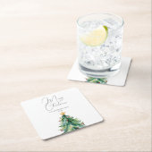 Einfache Wasserfarbe Weihnachtsbaum Frohe Weihnach Rechteckiger Pappuntersetzer (Vor Ort)