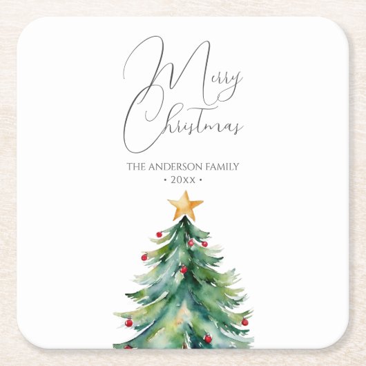 Einfache Wasserfarbe Weihnachtsbaum Frohe Weihnach Rechteckiger Pappuntersetzer (Vorderseite)