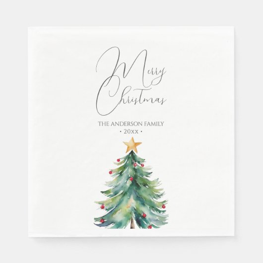 Einfache Wasserfarbe Weihnachtsbaum Frohe Weihnach Serviette (Vorderseite)