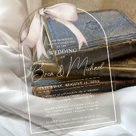 Einfache Wasserfarbe Weißer Bow Elegante Hochzeit Acryleinladungen