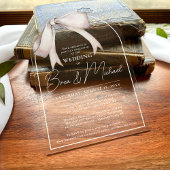 Einfache Wasserfarbe Weißer Bow Elegante Hochzeit Acryleinladungen