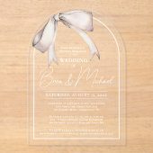 Einfache Wasserfarbe Weißer Bow Elegante Hochzeit Acryleinladungen (Vorderseite)