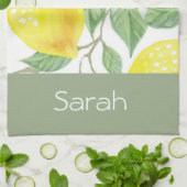 Einfache Wasserfarben-Blätter Sage Monogram Geschirrtuch (Gefaltet)