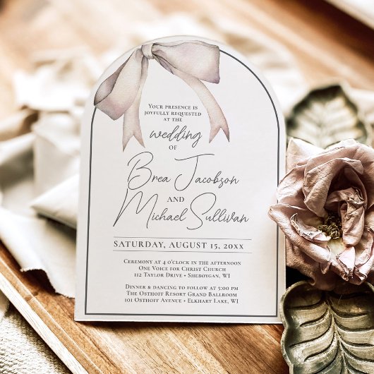 Einfache Wasserfarben Bow Elegante Moderne Hochzei Einladung