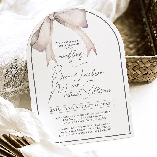 Einfache Wasserfarben Bow Elegante Moderne Hochzei Einladung