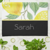 Einfache Wasserfarben Lemon Blätter Schwarz Mit Mo Geschirrtuch (Gefaltet)