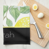 Einfache Wasserfarben Lemon Blätter Schwarz Mit Mo Geschirrtuch (Viertel Falte)