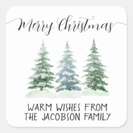 Einfache Wasserfarben Pine Trees Frohe Weihnachten Quadratischer Aufkleber
