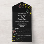 Einfache Wasserfarben-Rose Blätter Schwarze Blumen All In One Einladung (Innen Boden)