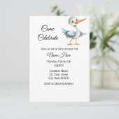 Einfache Wasserfarben Stork Baby-Dusche Einladung (Stehend Vorderseite)