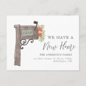 Einfache Wasserfarbenbraun-Mailbox Neue Zuhause-Mo Ankündigungspostkarte (Vorderseite)