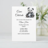 Einfache Wasserfarbendusche Panda Baby Einladung (Stehend Vorderseite)