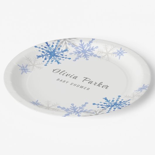 Einfache Wasserfarbenschneeflocken Winterkindern K Pappteller (Schrägansicht)