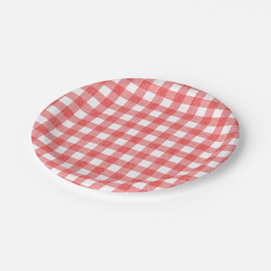 Einfache Wassermelone Gingham Pappteller (Schrägansicht)