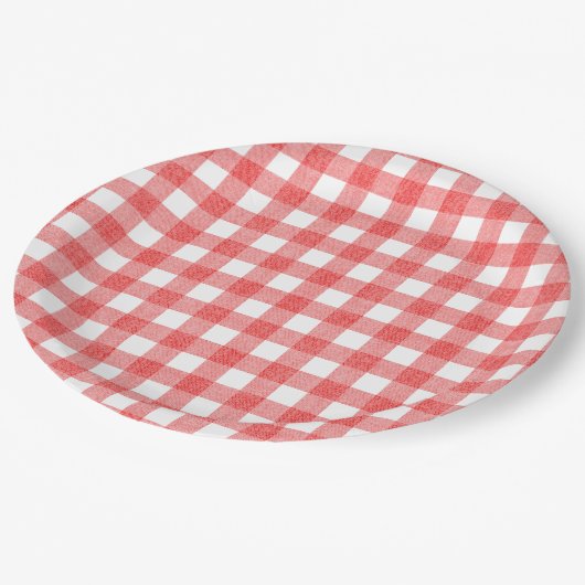 Einfache Wassermelone Gingham Pappteller (Schrägansicht)