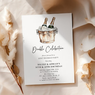 Einfache Watercolor Champagne Doppelte Geburtstags Einladung