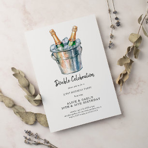 Einfache Watercolor Champagne Doppelte Geburtstags Einladung