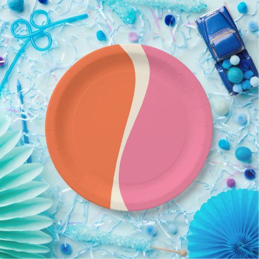 Einfache Waves 2 in Rosa, Orange und Creme Pappteller (Party)