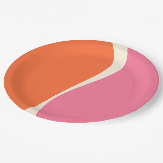 Einfache Waves 2 in Rosa, Orange und Creme Pappteller (Schrägansicht)