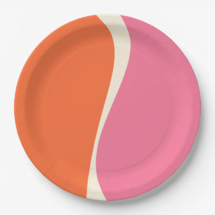 Einfache Waves 2 in Rosa, Orange und Creme Pappteller