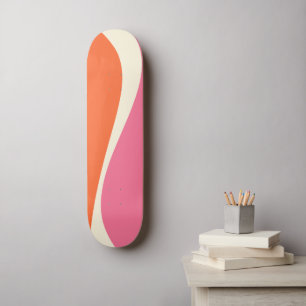 Einfache Waves 2 in Rosa, Orange und Creme Skateboard