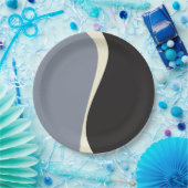 Einfache Waves 2 in Schwarz, Grau und Creme Pappteller (Party)