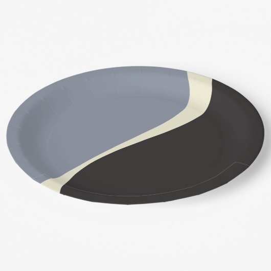Einfache Waves 2 in Schwarz, Grau und Creme Pappteller (Schrägansicht)