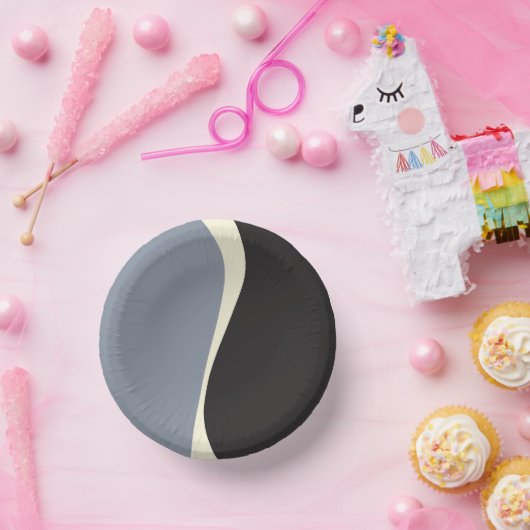 Einfache Waves 2 in Schwarz, Grau und Creme Pappteller (Party)