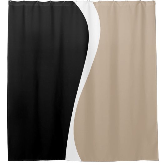 Einfache Waves 2 - Taupe, Schwarz und Weiß Duschvorhang (Vorderseite)