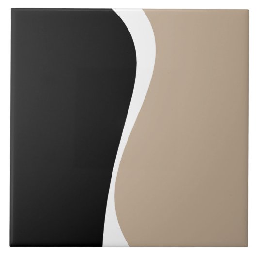 Einfache Waves 2 - Taupe, Schwarz und Weiß Fliese (Vorderseite)