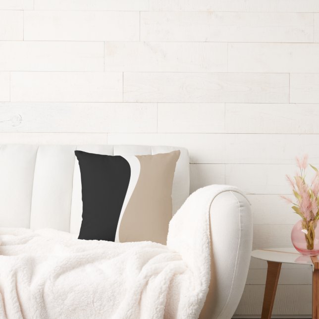 Einfache Waves 2 - Taupe, Schwarz und Weiß Kissen (Liege)