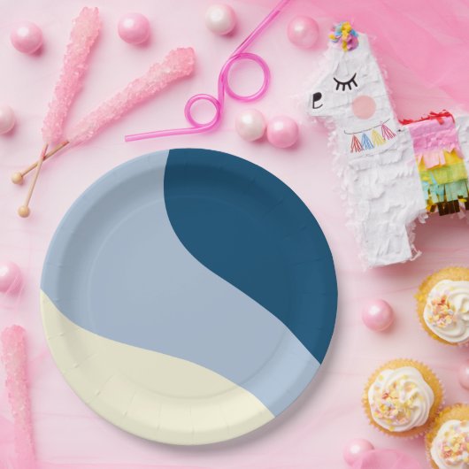 Einfache Waves - dunkelblau, hellblau und creme Pappteller (Party)