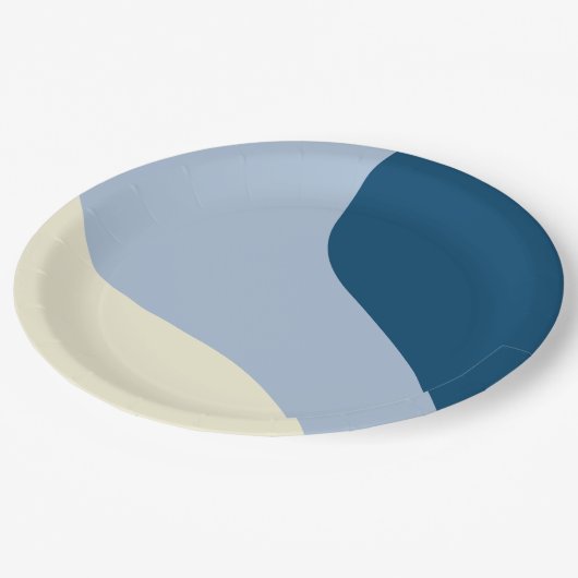 Einfache Waves - dunkelblau, hellblau und creme Pappteller (Schrägansicht)